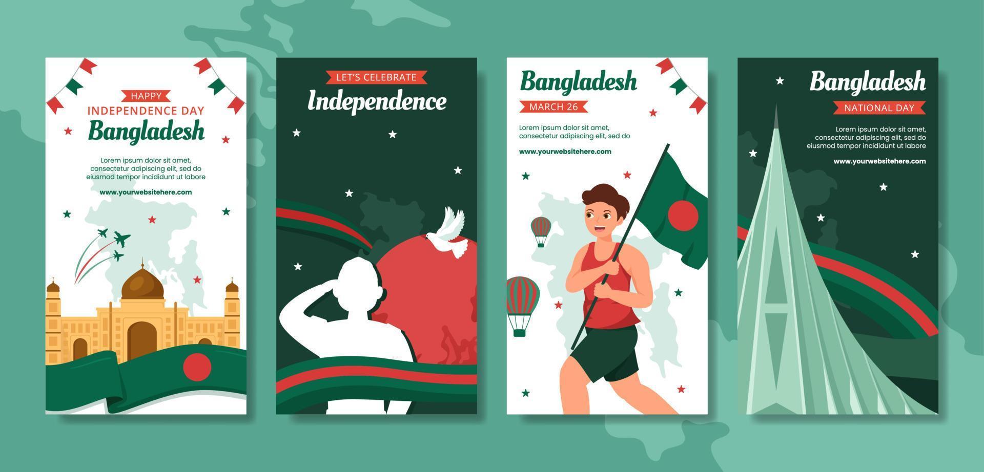glücklich Unabhängigkeit Bangladesch Tag Sozial Medien Geschichten eben Karikatur Hand gezeichnet Vorlagen Illustration vektor