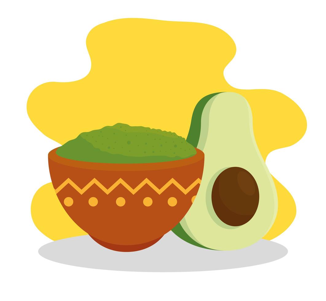 frische Avocado und Schüssel Guacamole vektor