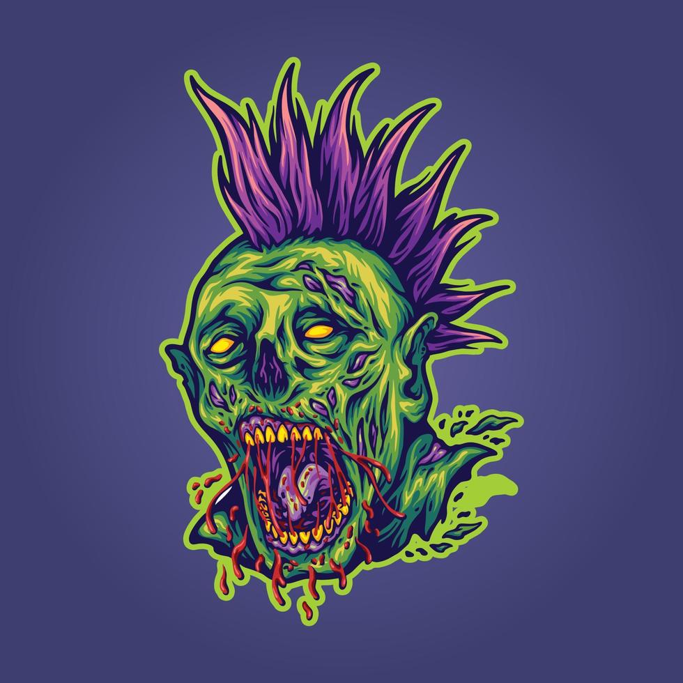 gruselig Zombie Monster- Kopf Grunge Punk Vektor Abbildungen zum Ihre Arbeit Logo, Fan-Shop T-Shirt, Aufkleber und Etikette Entwürfe, Poster, Gruß Karten Werbung Unternehmen Marken