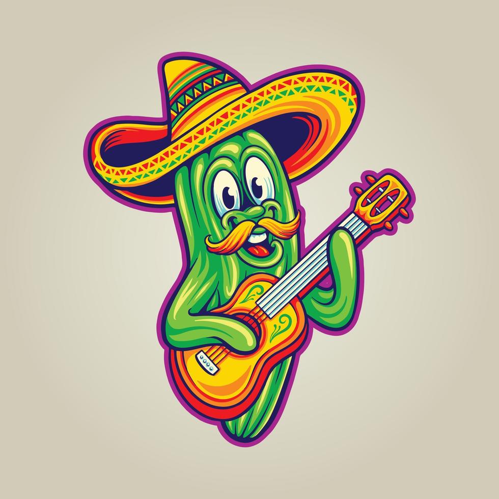 mexikansk cinco de mayo kaktus spelar gitarr vektor illustrationer för din arbete logotyp, handelsvaror t-shirt, klistermärken och märka mönster, affisch, hälsning kort reklam företag företag