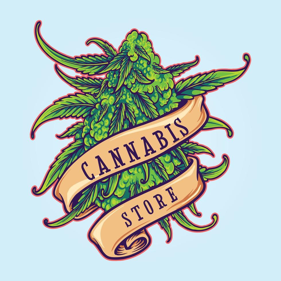 cannabis Lagra ogräs blad växt med klassisk band skrolla illustrationer vektor