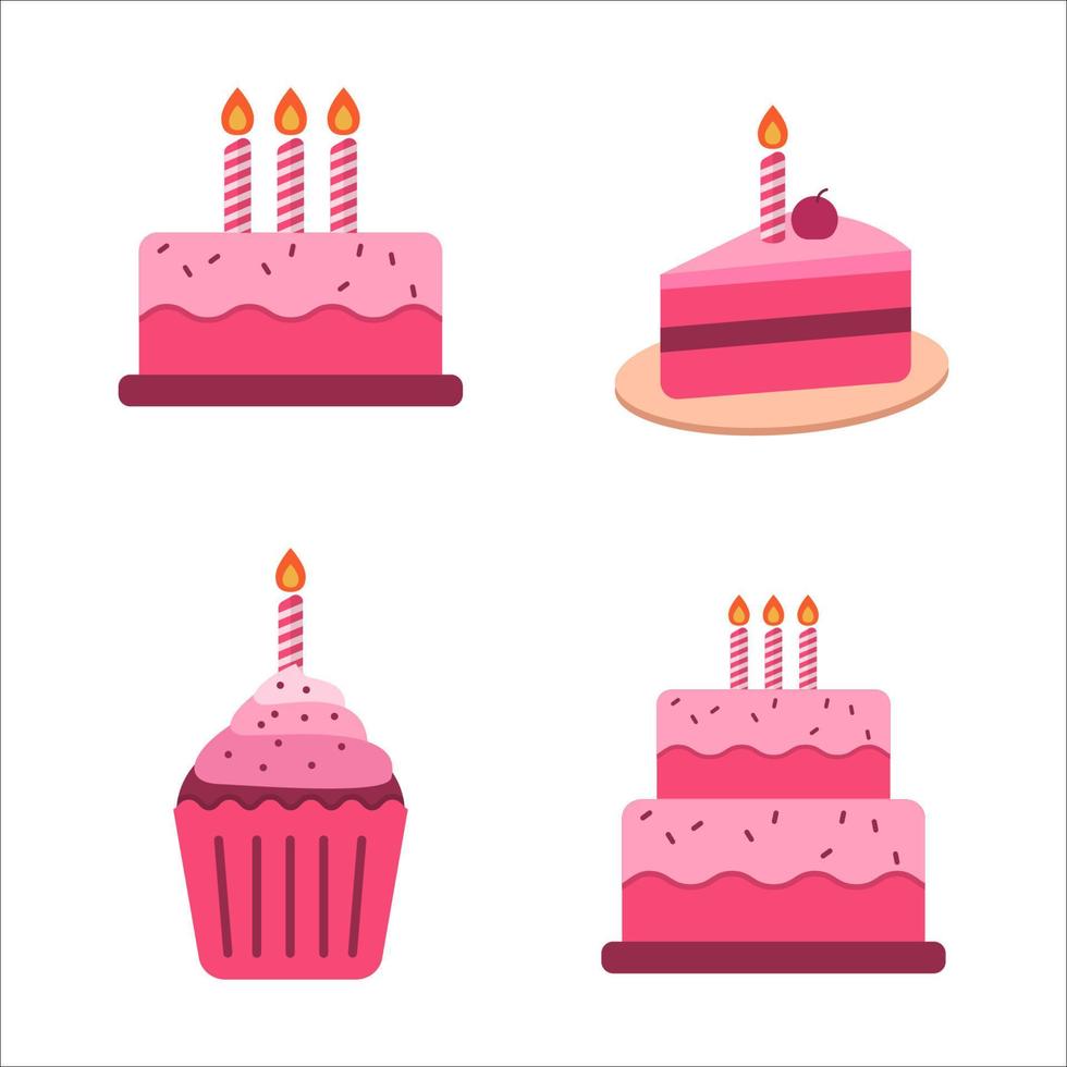 einstellen von Geburtstag Kuchen Symbol mit Rosa Farbe vektor