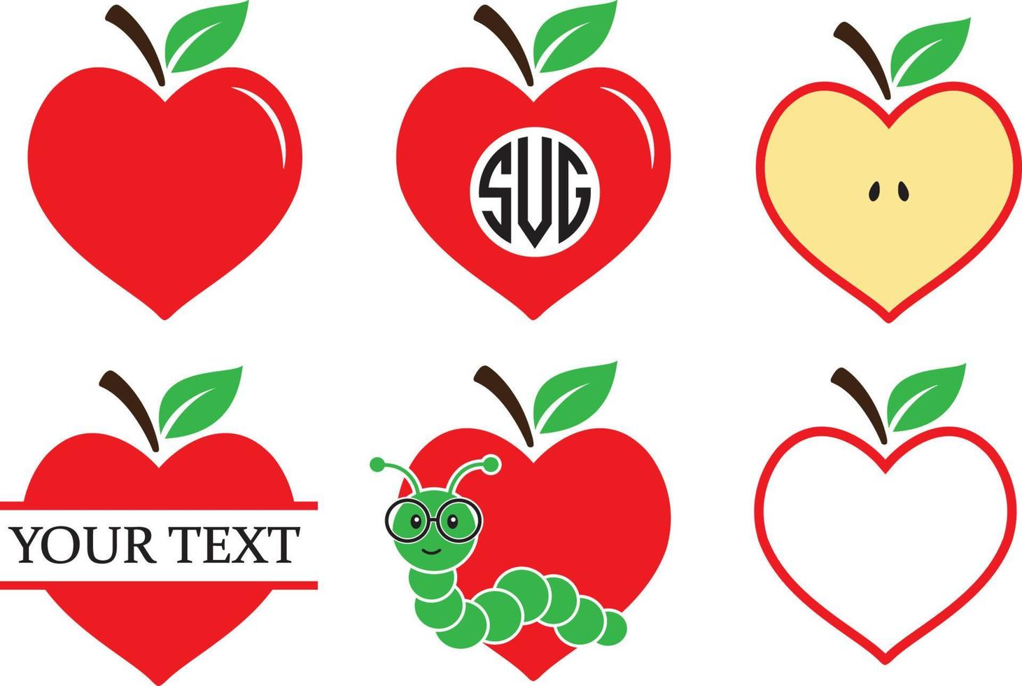 äpple svg, hjärta äpple svg, äpple monogram svg, äpple svg bunt, äpple skära fil , ClipArt vektor