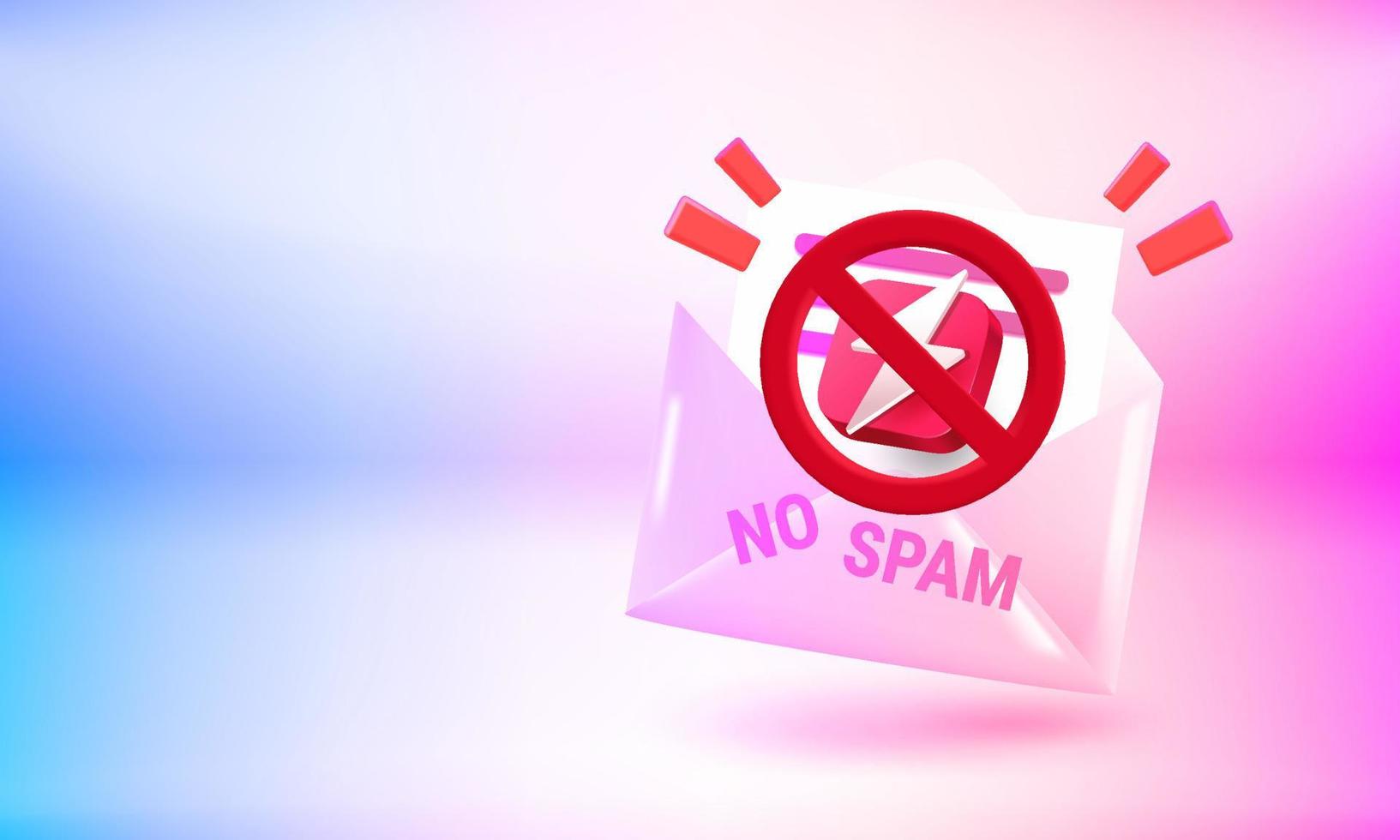 Papier Briefumschlag mit Nein Spam Konzept. 3d Vektor Banner mit Kopieren Raum