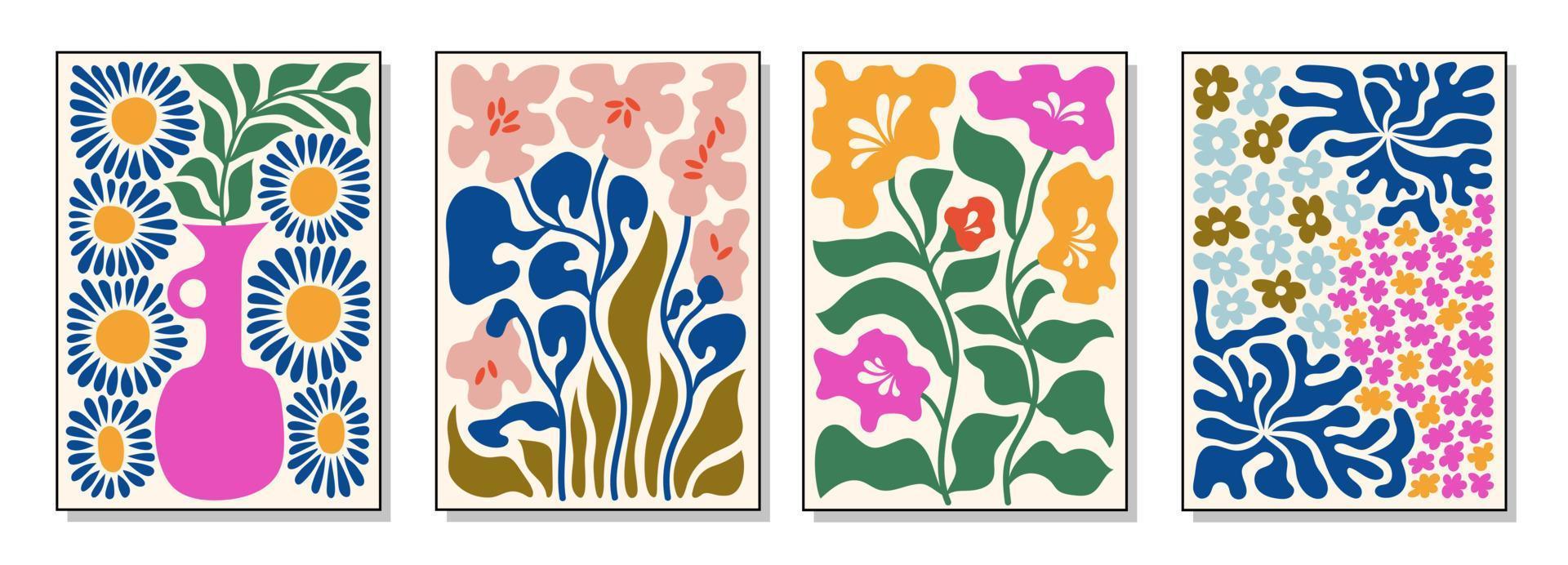 uppsättning av buketter med blommor. interiör målning. färgrik illustrationer av blommor för täcker, bilder. vektor illustration.