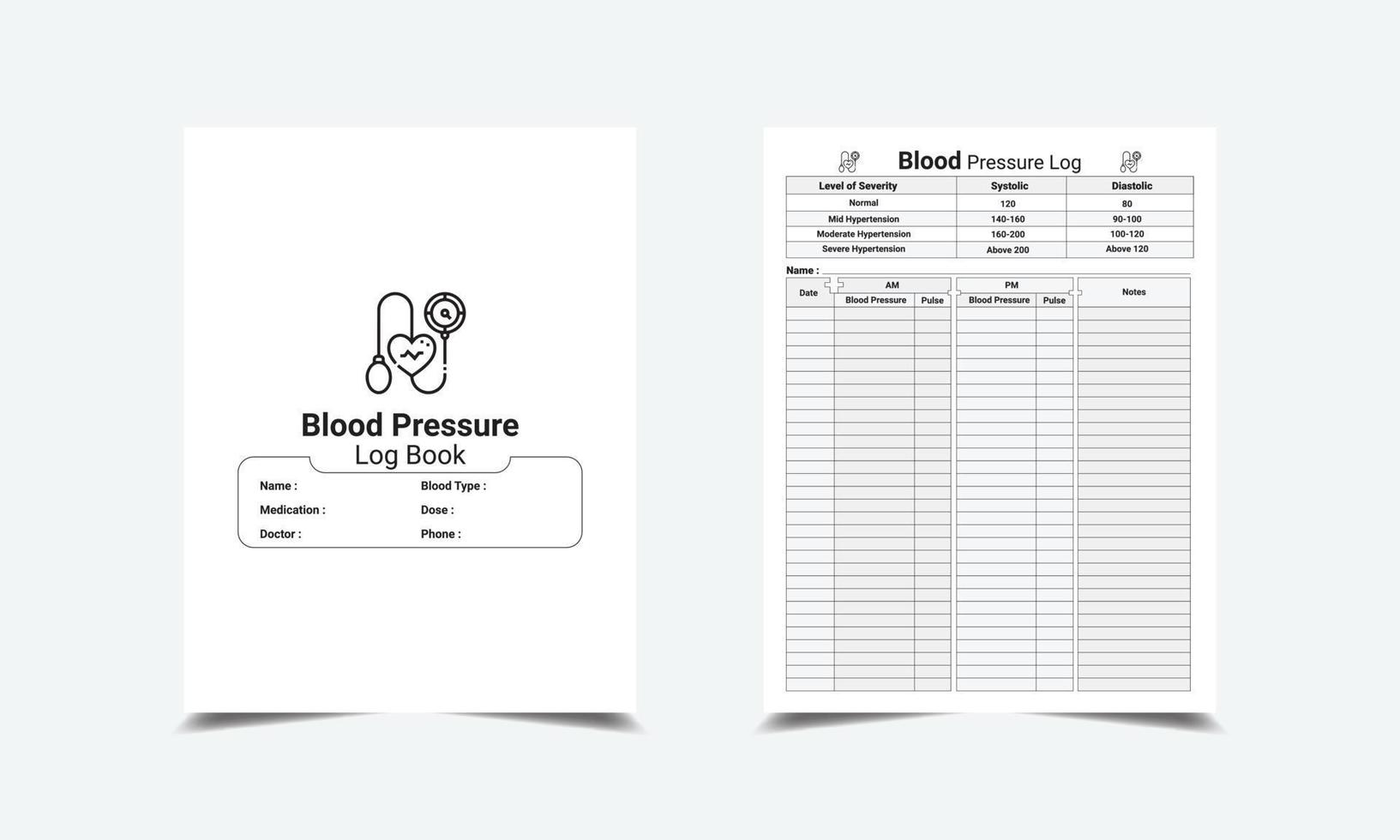 blod tryck logga bok interiör, blod tryck tidning och puls spårare, blod tryck loggbok och puls tracker vektor