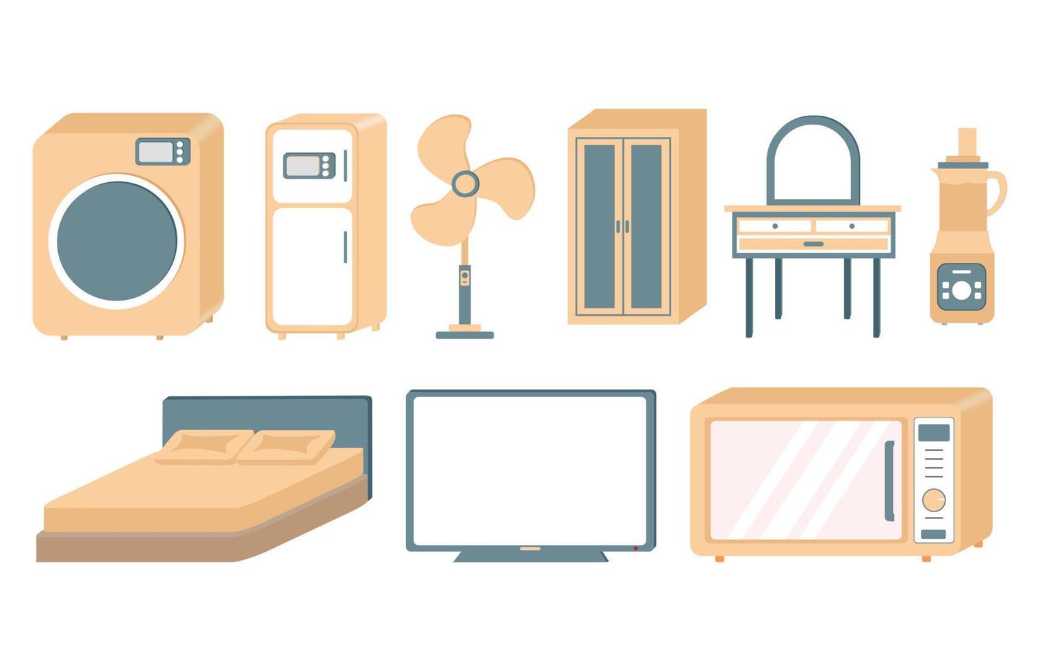 hushåll möbel för sovrum, levande rum och kök. vektor
