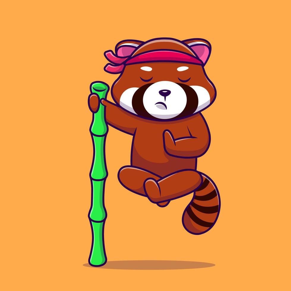 söt röd panda kung Fu meditation innehav bambu tecknad serie vektor ikoner illustration. platt tecknad serie begrepp. lämplig för några kreativ projekt.