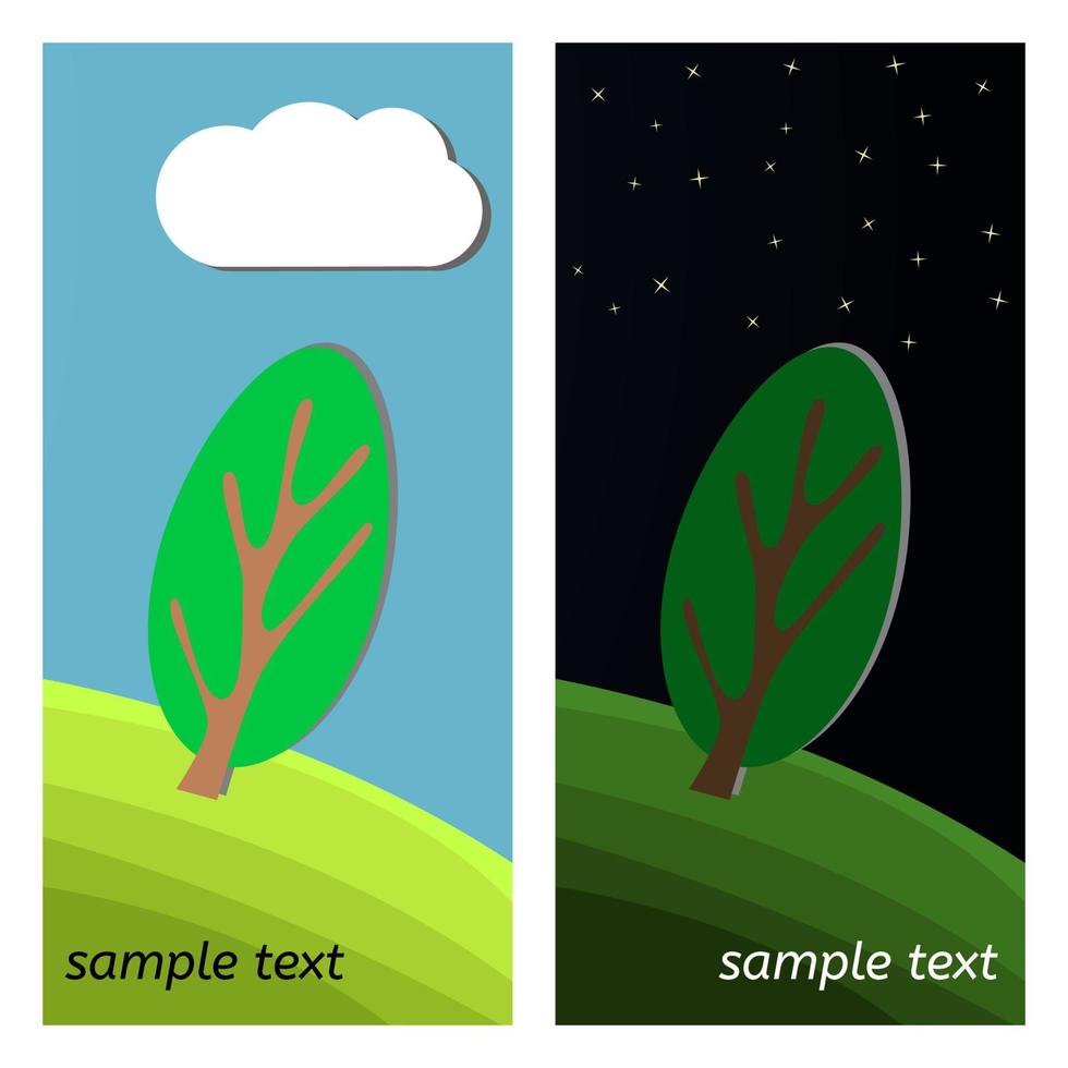 ensam träd. dag och natt på en clearing i de skog. vektor