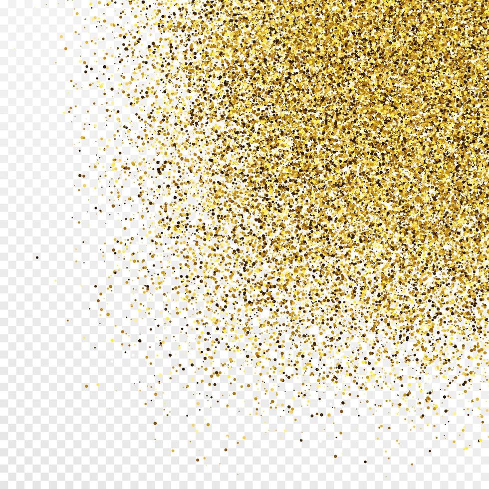 guld glitter konfetti bakgrund isolerat på vit transparent bakgrund. fest textur med lysande ljus effekt. vektor illustration.