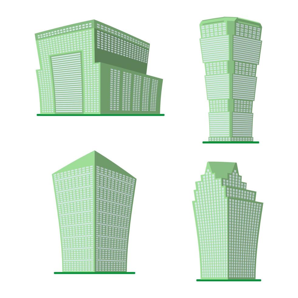 uppsättning av fyra modern höghus byggnad på en vit bakgrund. se av de byggnad från de botten. isometrisk vektor illustration.