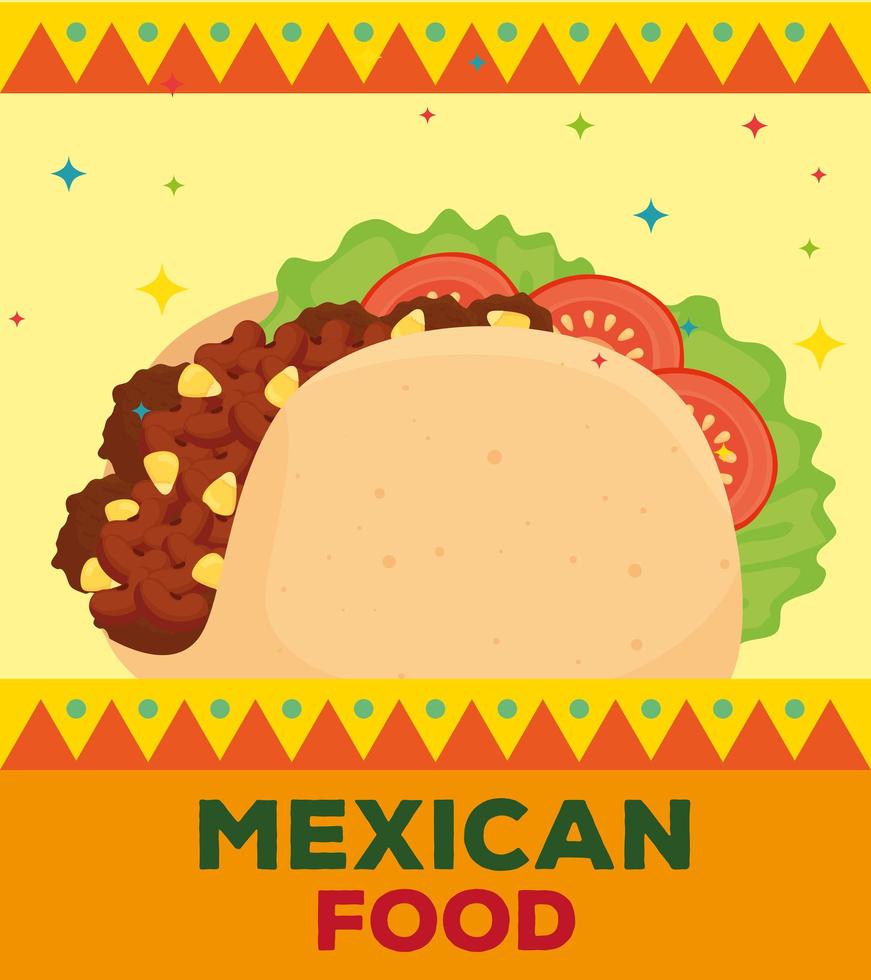 mexikanisches Lebensmittelplakat mit köstlichem Taco vektor