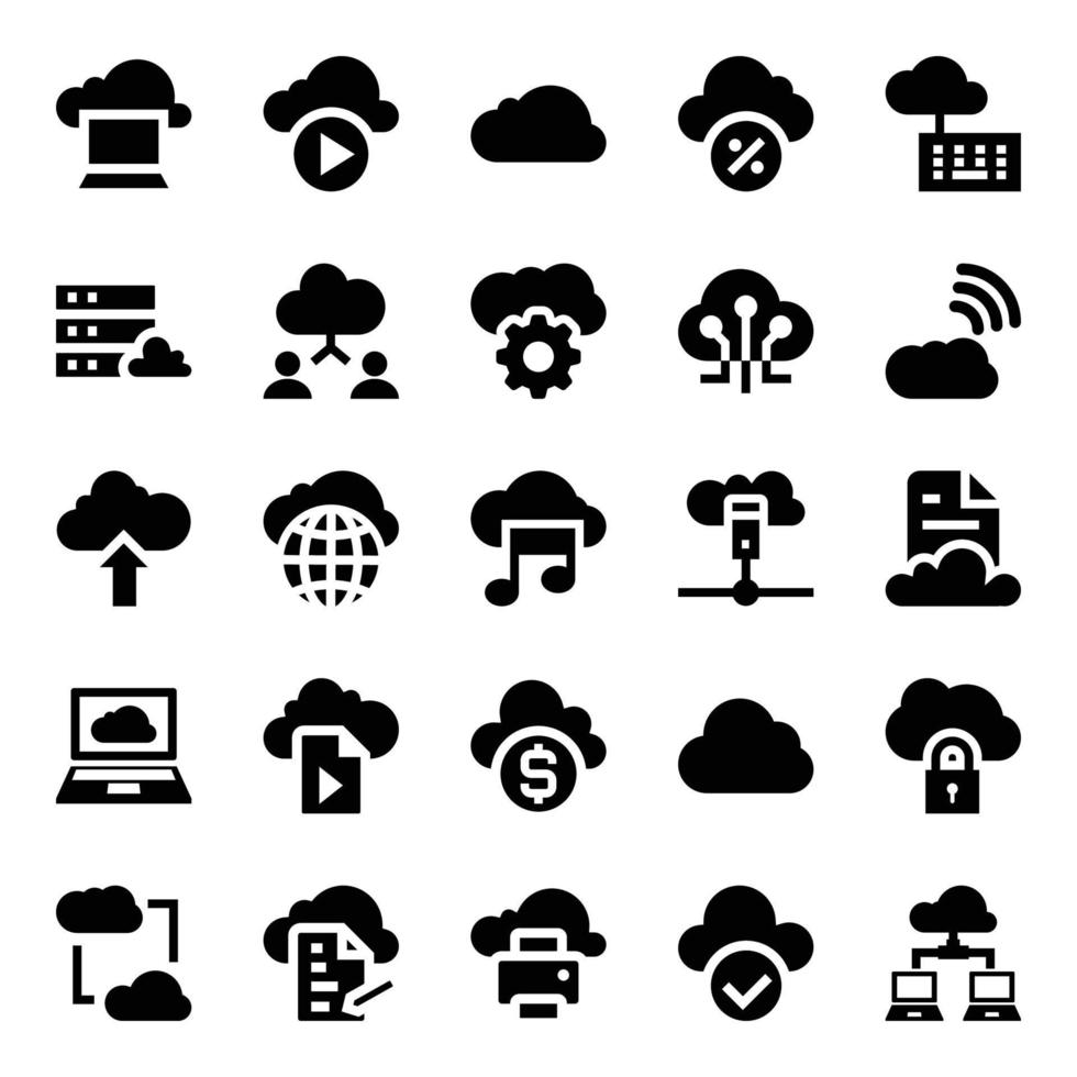 glyf ikoner för moln datoranvändning. vektor