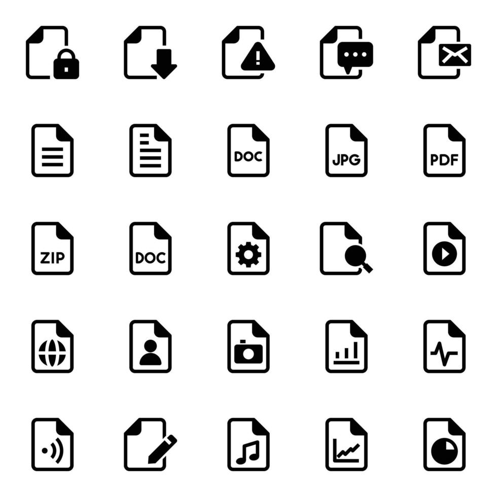 glyf ikoner för fil och mapp. vektor