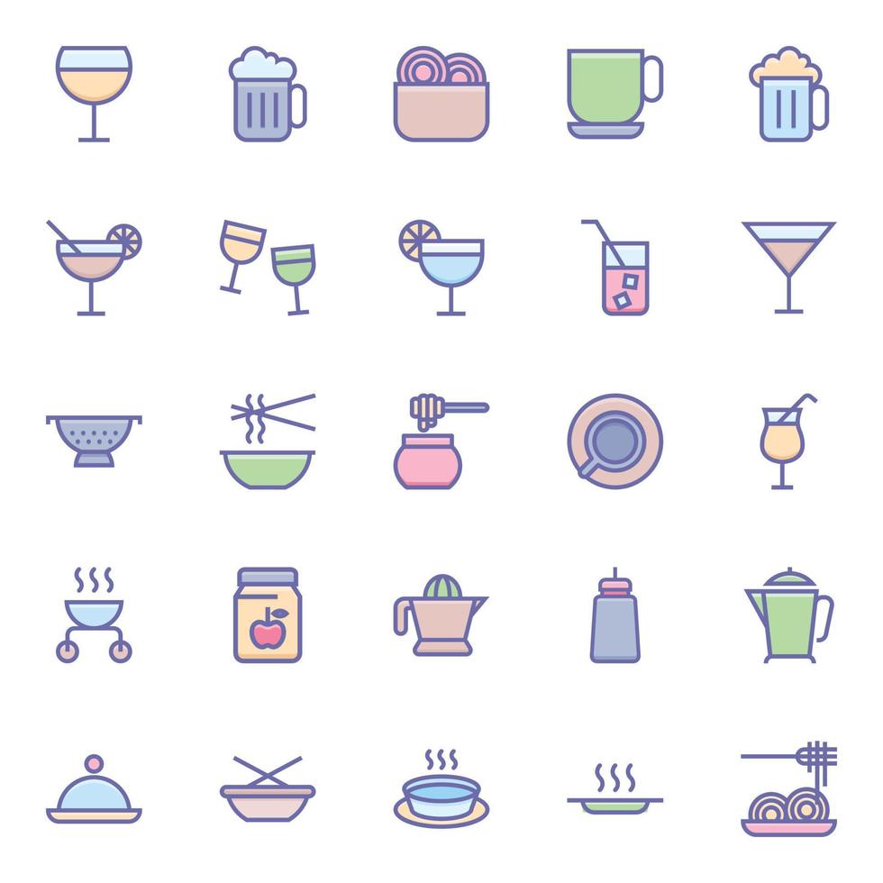 fylld Färg översikt ikoner för mat. vektor