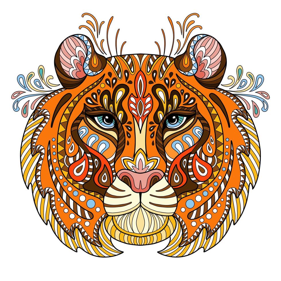 Gewirr abstrakt Tiger Kopf Vektor bunt isoliert Illustration