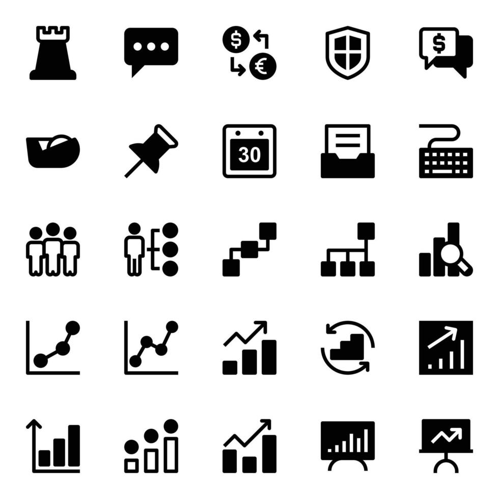 glyf ikoner för företag, kontor och internet. vektor