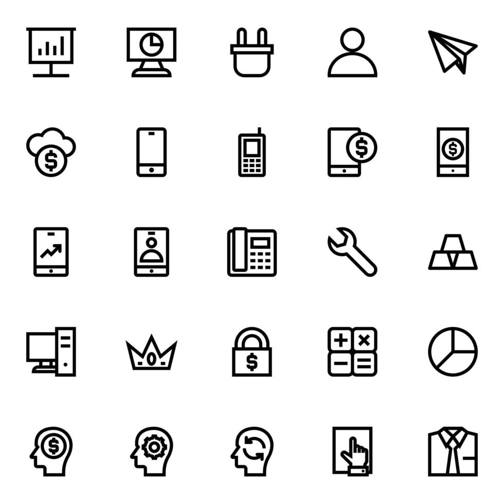 översikt ikoner för företag, kontor och internet. vektor