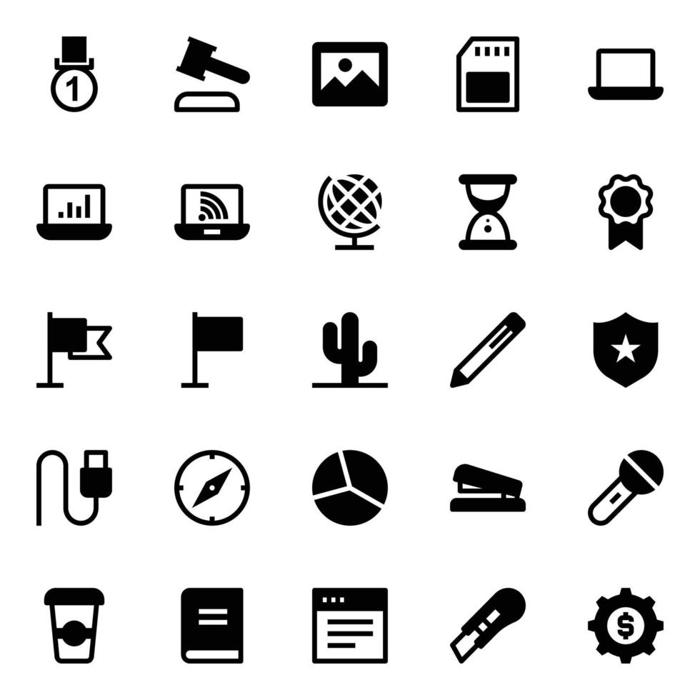 Glyphe Symbole zum Geschäft, Büro und Internet. vektor