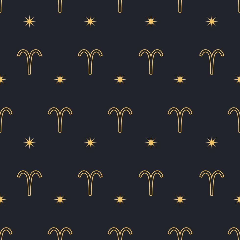 vektor aries sömlös guld mönster. upprepa zodiaken tecken med stjärnor på en svart bakgrund