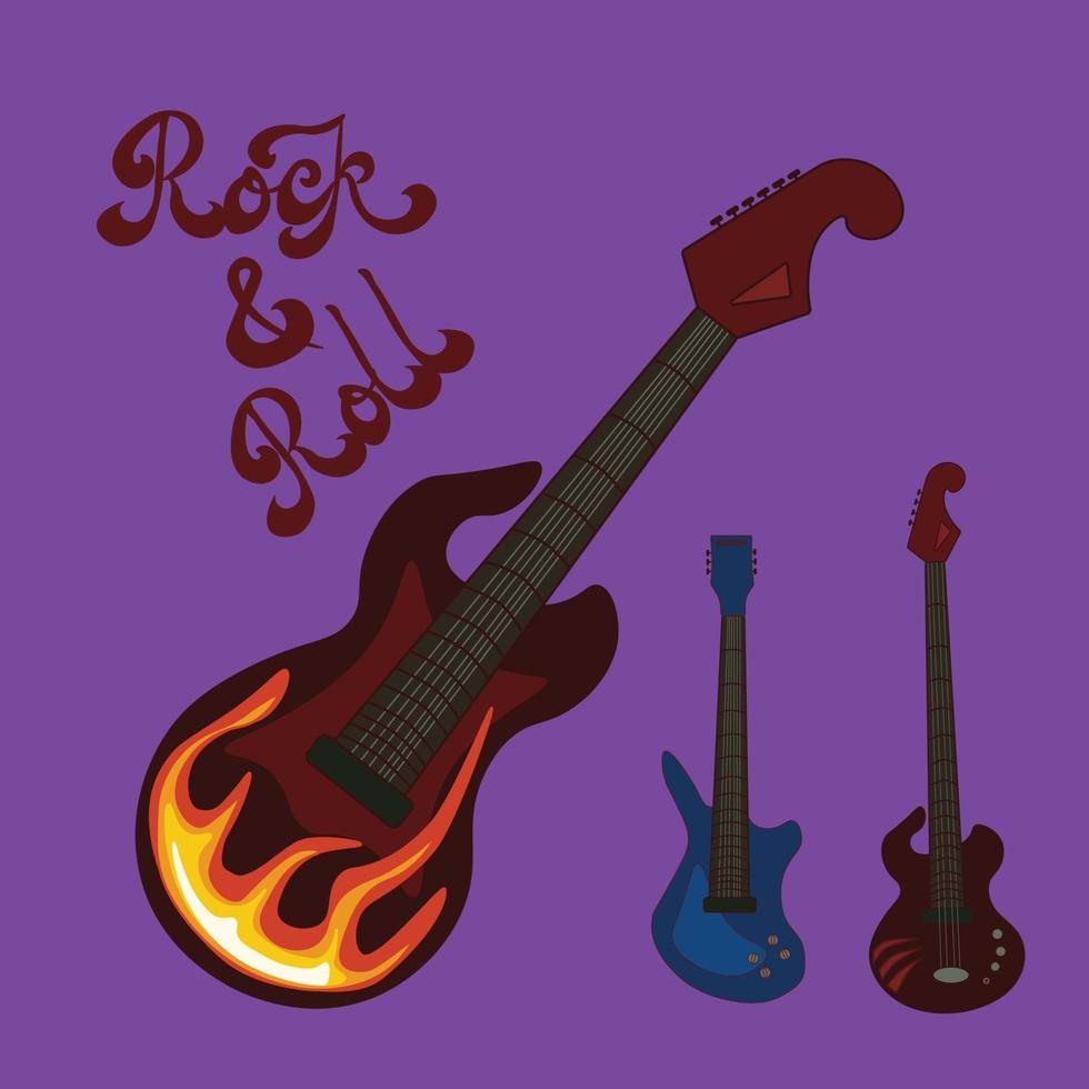Vektor Illustration mit retro Stil Felsen Band Gitarren und Hand gezeichnet Beschriftung.