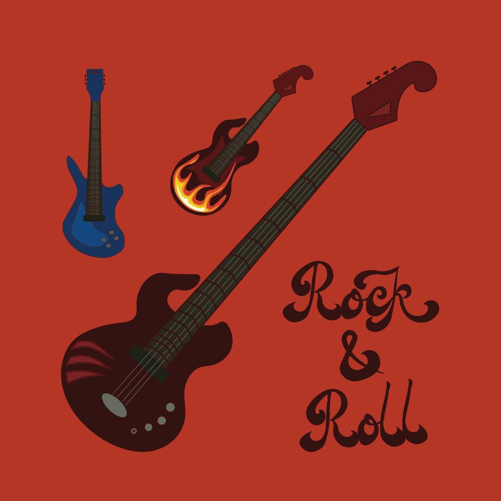 vektor illustration med retro stil sten band gitarrer och hand dragen text.