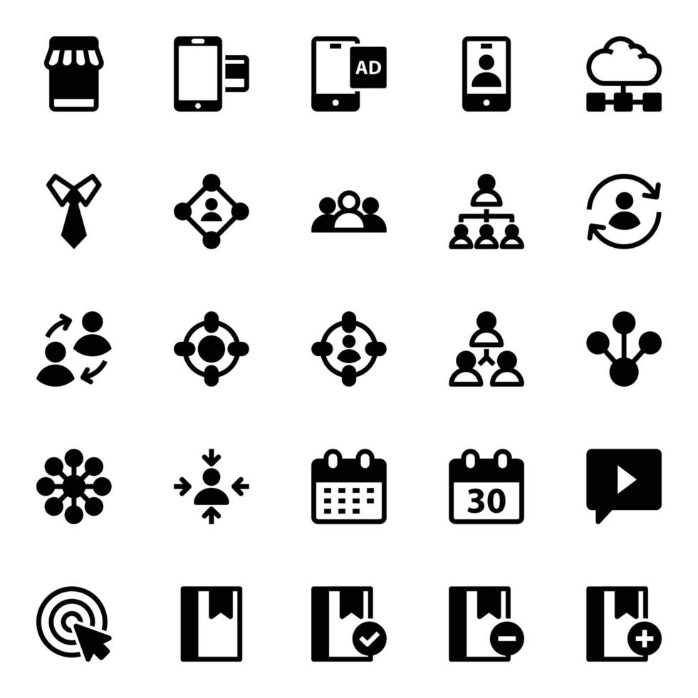 glyf ikoner för digital marknadsföring. vektor