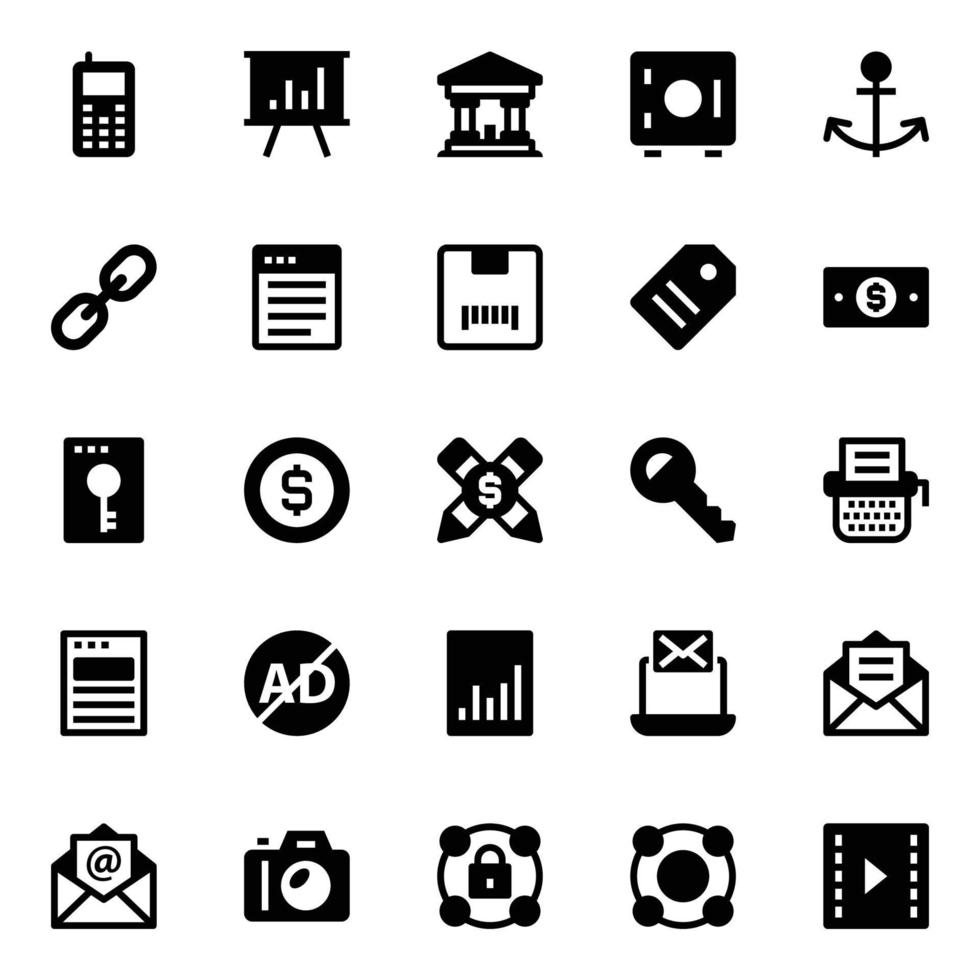 glyf ikoner för digital marknadsföring. vektor