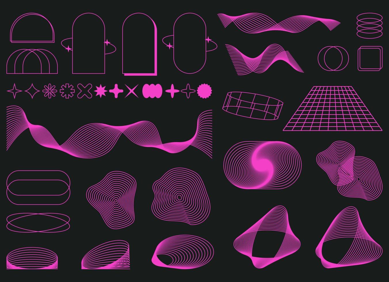 uppsättning av abstrakt geometrisk former trender trogen linje design element, infographic former. modern trendig retro futurism digital ångvåg. retrofuturistisk vektor illustration för ui och ux