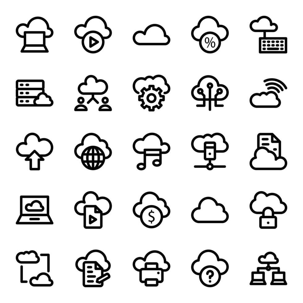 översikt ikoner för moln datoranvändning. vektor