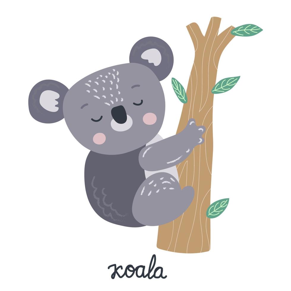 söt sovande bebis koala Björn på en träd gren. australier djur- vektor illustration.