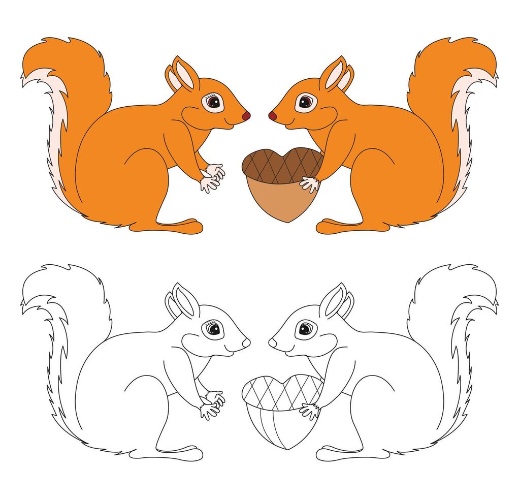 Eichhörnchen Färbung Buchseite. Tiere Paar Vektor und Illustration.