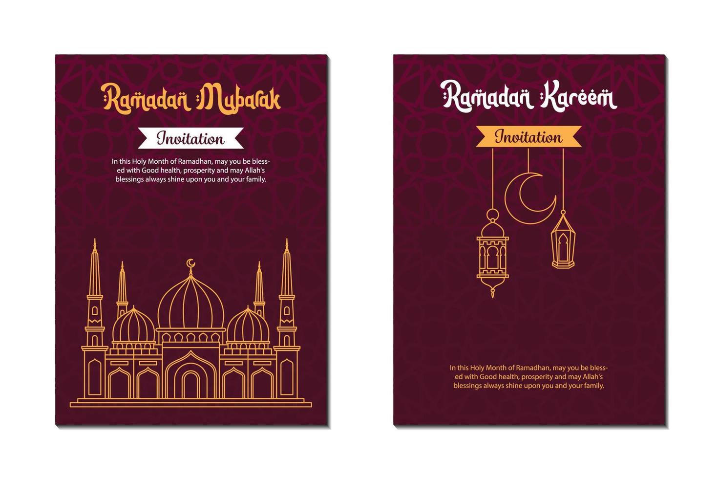 ramadan kareem hälsning kort mall med moské och lykta. vektor illustration