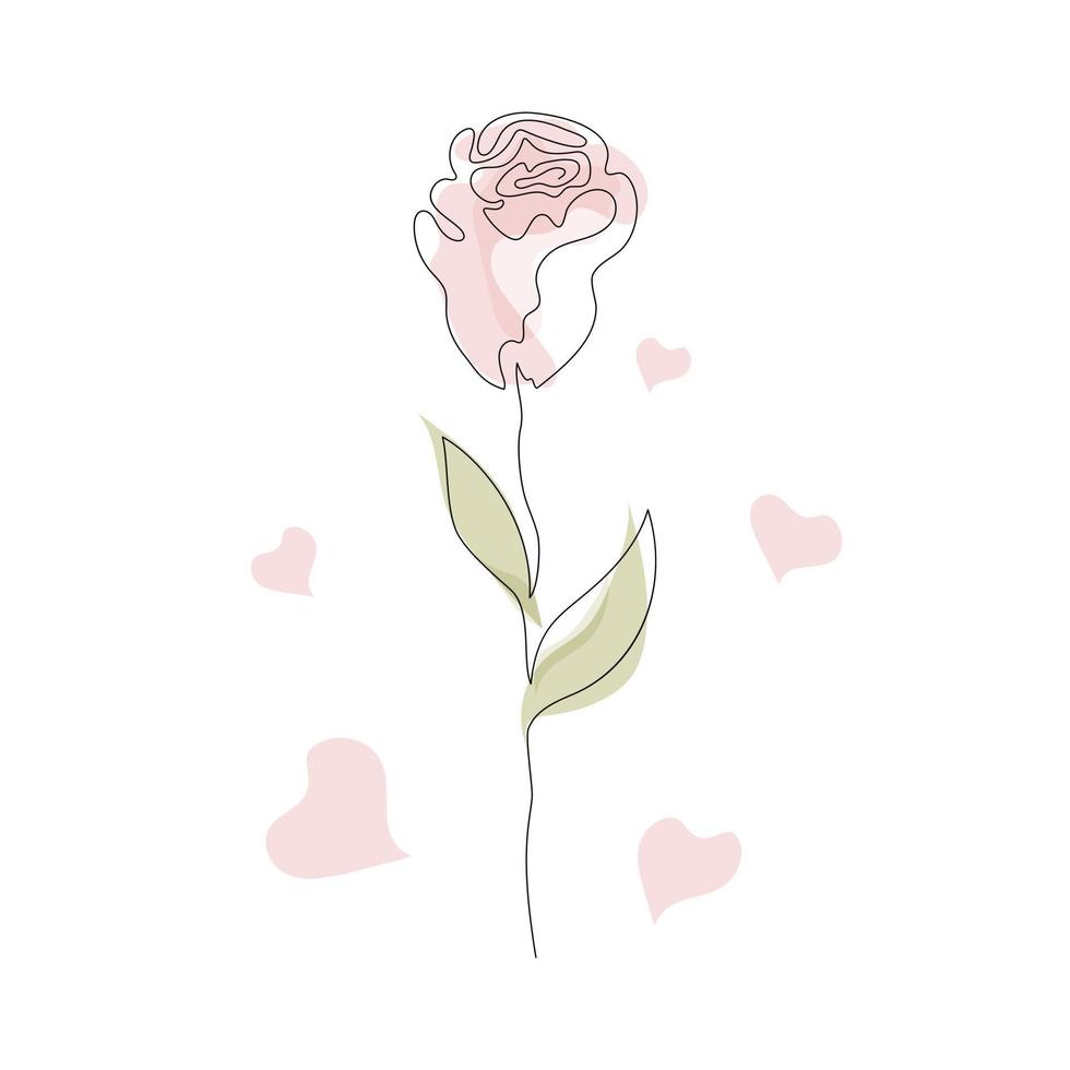 Hand gezeichnet Rose Blume kontinuierlich einer Linie Kunst. minimalistisch Kontur Zeichnung Monoline Pastell- Rose. isoliert auf Weiß Hintergrund. vektor