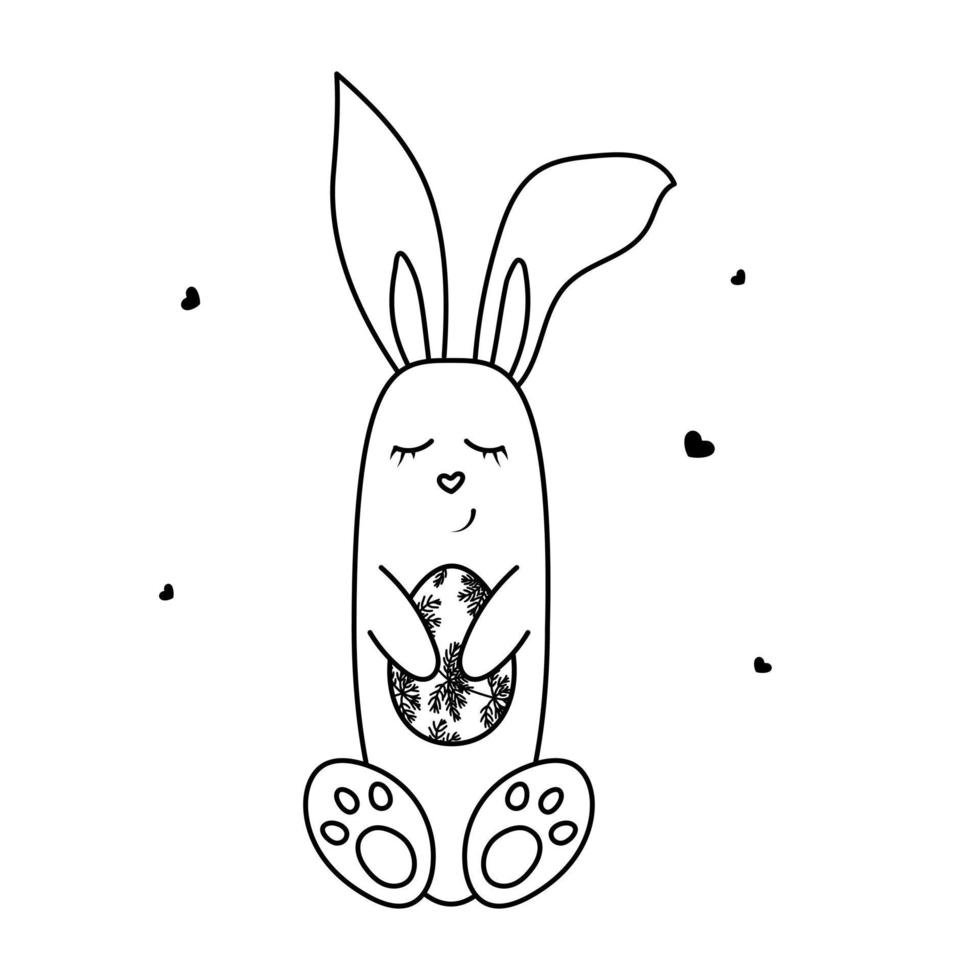 Hand gezeichnet süß Ostern Hase mit Ei. glücklich Ostern Gekritzel Clip Art. isoliert auf Weiß Hintergrund. vektor