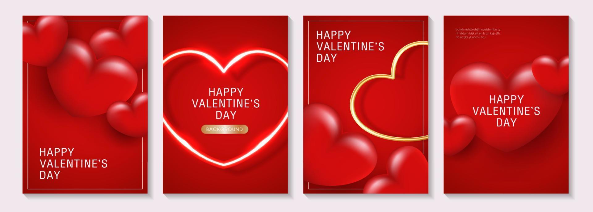 Valentinstag Tag Plakate oder Banner einstellen mit rot Herzen und Gold Herz. Platz zum Text. Urlaub Banner, Netz, Poster, Flyer, Gutschein Vorlage, Broschüren und Gruß Karten. Vektor Design.