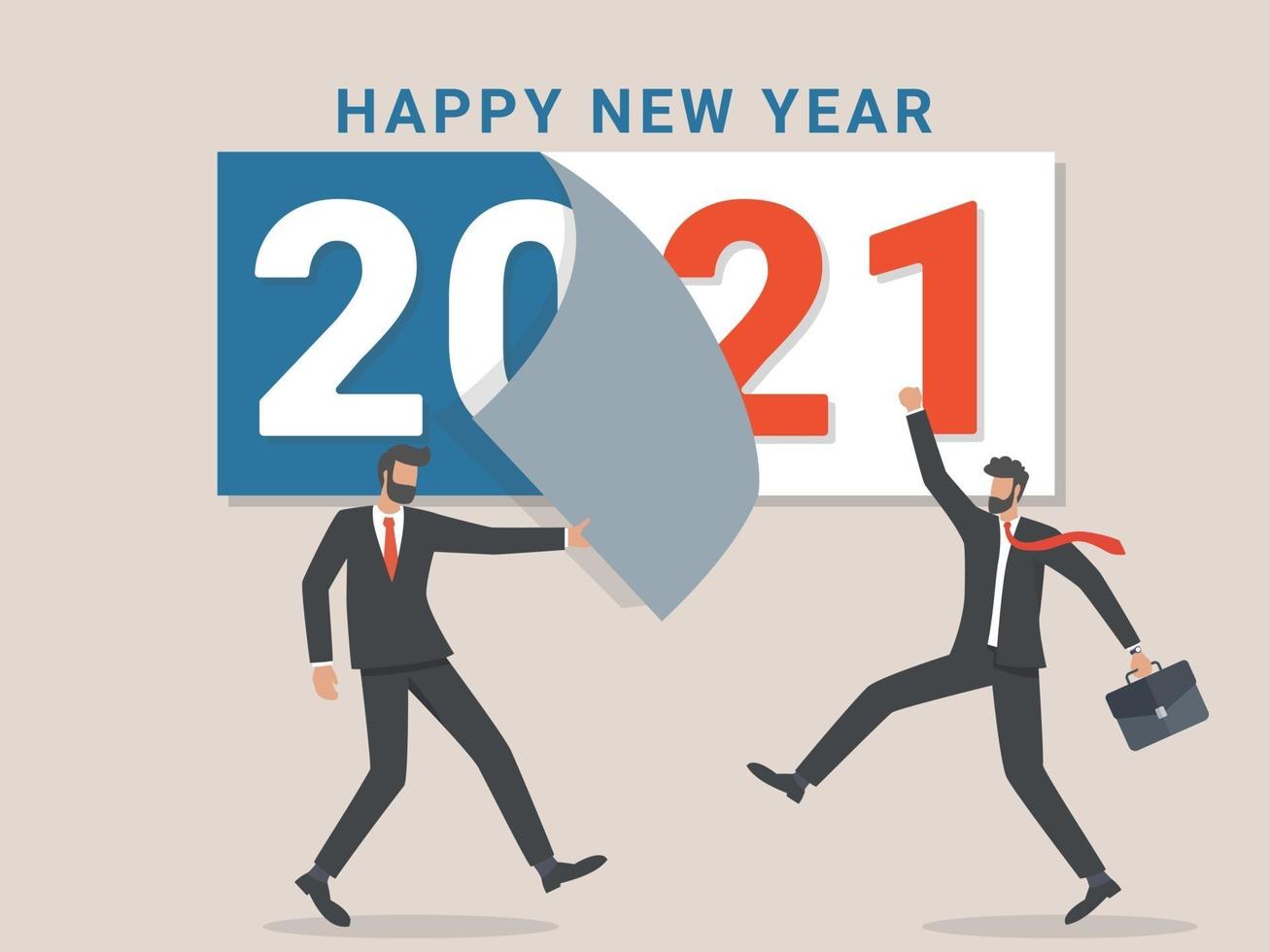 Auf Wiedersehen 2020. Ein Geschäftsmann reißt ein Kalenderblatt des ausgehenden Jahres ab. Abschied vom kommenden Jahr. vektor