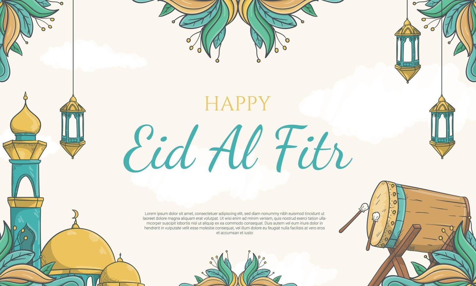 handritad eid al fitr-banner med islamisk prydnadsillustration vektor