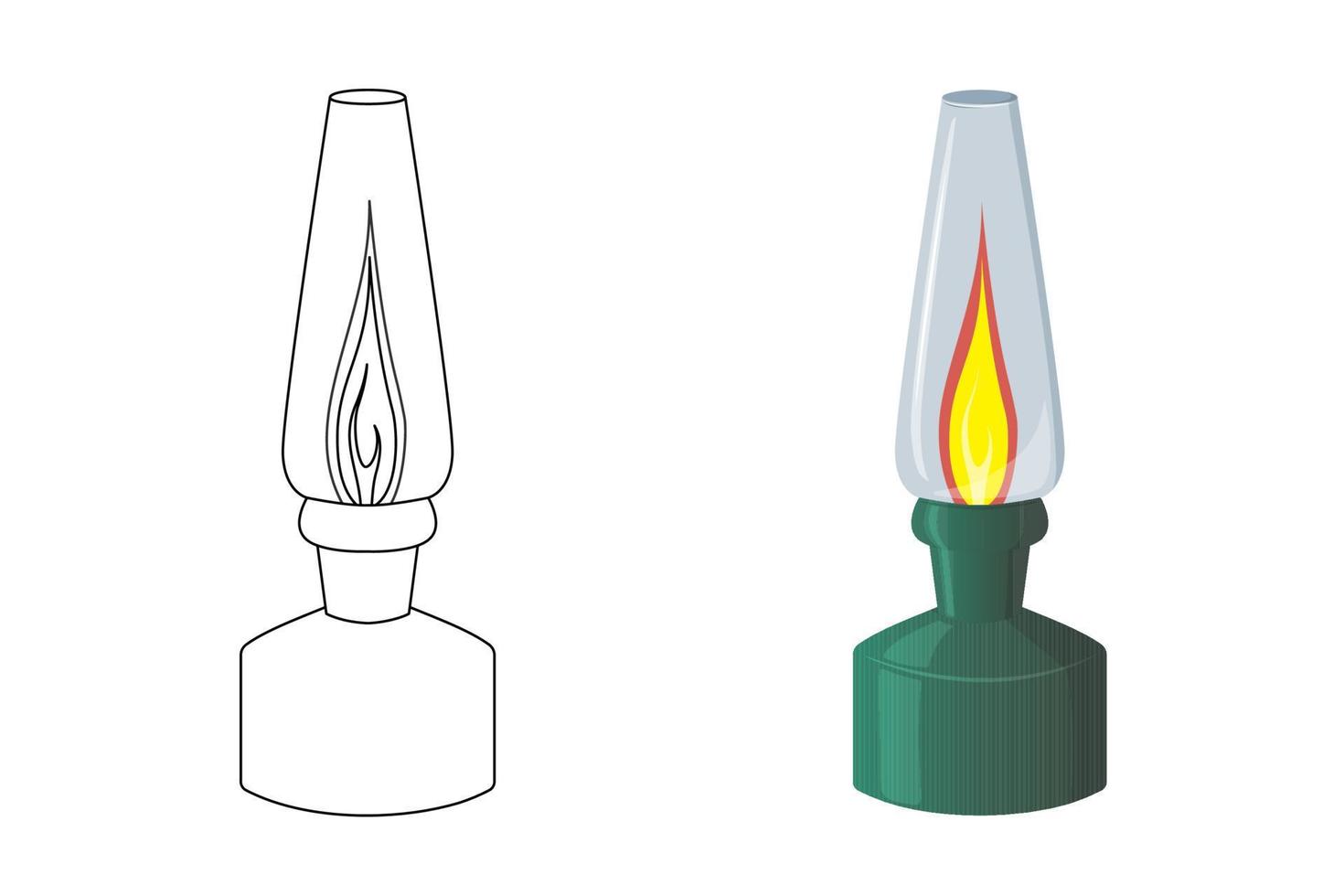 Kerosin Lampen. tragbar Lampe zum Garten und Camping. Färbung Seite zum Kinder. Kontur Symbol. Kinder Färbung Buch zum elementar Schule. schwarz und Weiß Illustration. Vektor Illustration.