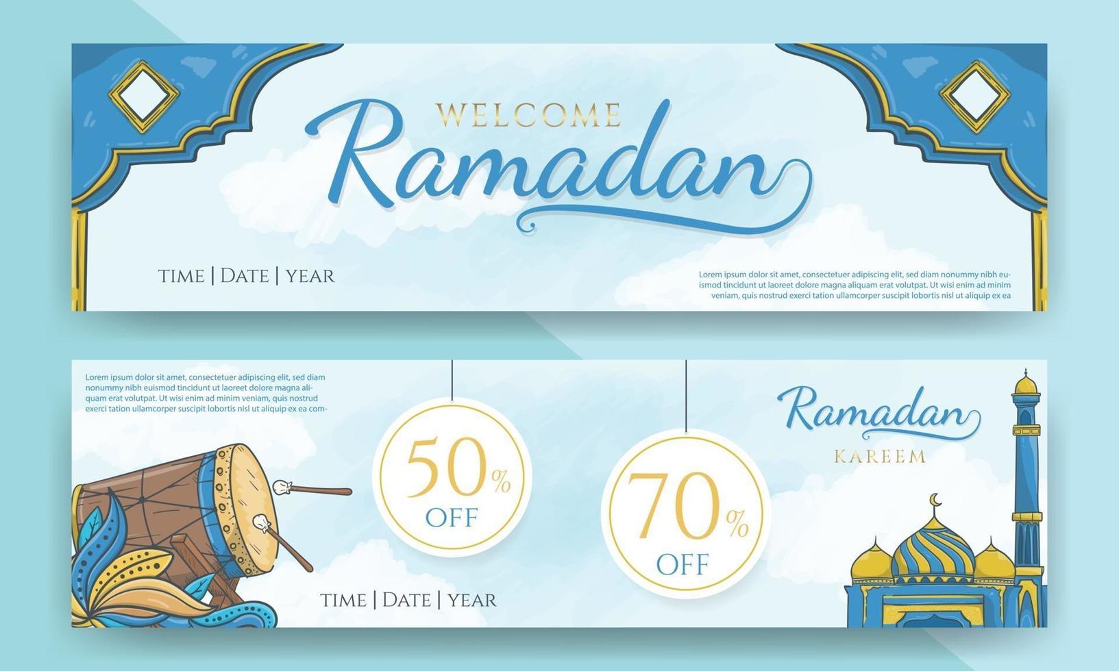 Hand gezeichnet Willkommen Ramadan und Ramadan Verkauf Banner vektor