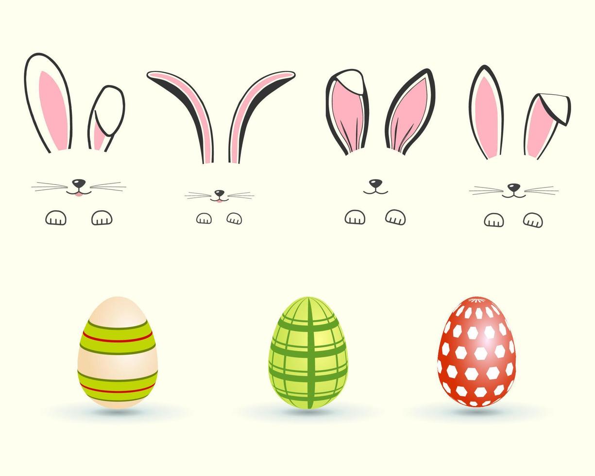 påsk kanin öron och påsk ägg samling, kanin ansikte och ägg illustration vektor