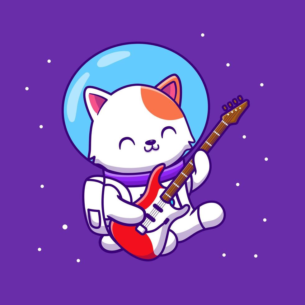 süß Astronaut Katze spielen Gitarre Karikatur Vektor Symbol Illustration. Tier Technologie Symbol Konzept isoliert Prämie Vektor. eben Karikatur Stil
