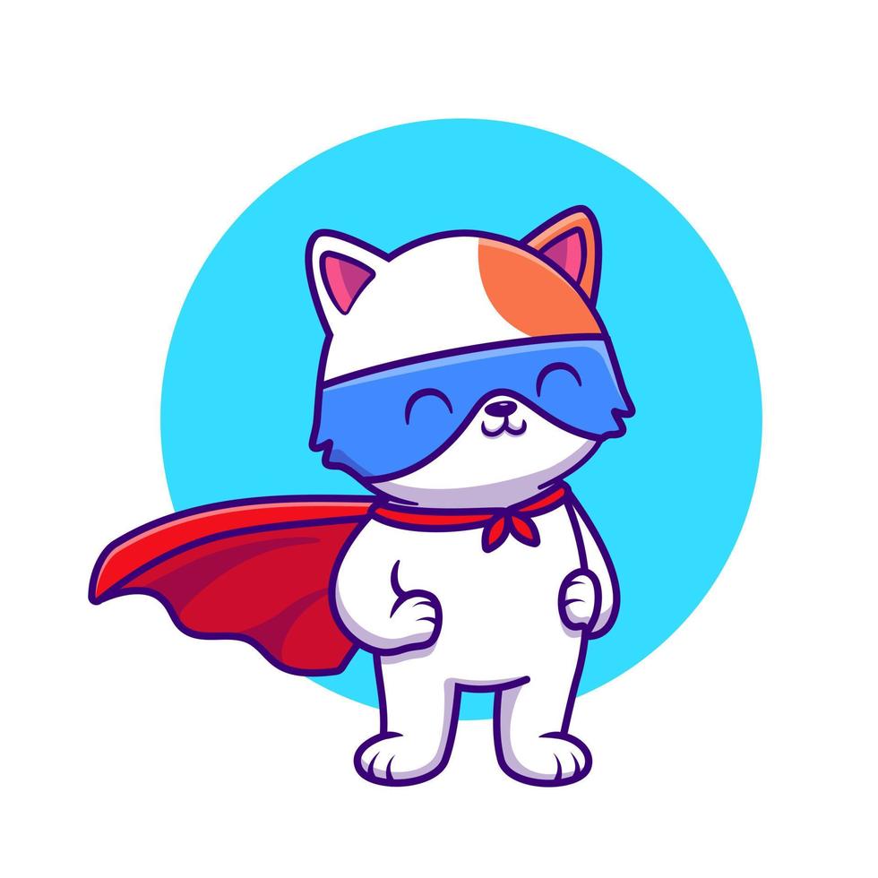 söt katt super hjälte tecknad serie vektor ikon illustration. djur- hjälte ikon begrepp isolerat premie vektor. platt tecknad serie stil