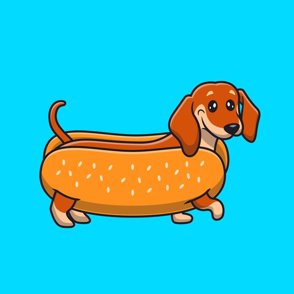 niedliche dackel-hotdog-cartoon-vektor-symbol-illustration. Tierfutter-Icon-Konzept isolierter Premium-Vektor. flacher Cartoon-Stil vektor