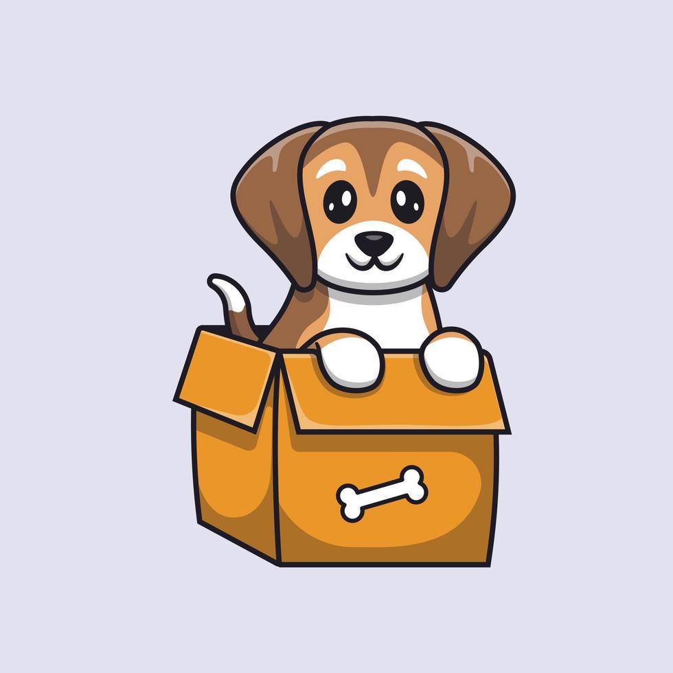süß Hund spielen im Box Karikatur Vektor Symbol Illustration. Tier Natur Symbol Konzept isoliert Prämie Vektor. eben Karikatur Stil