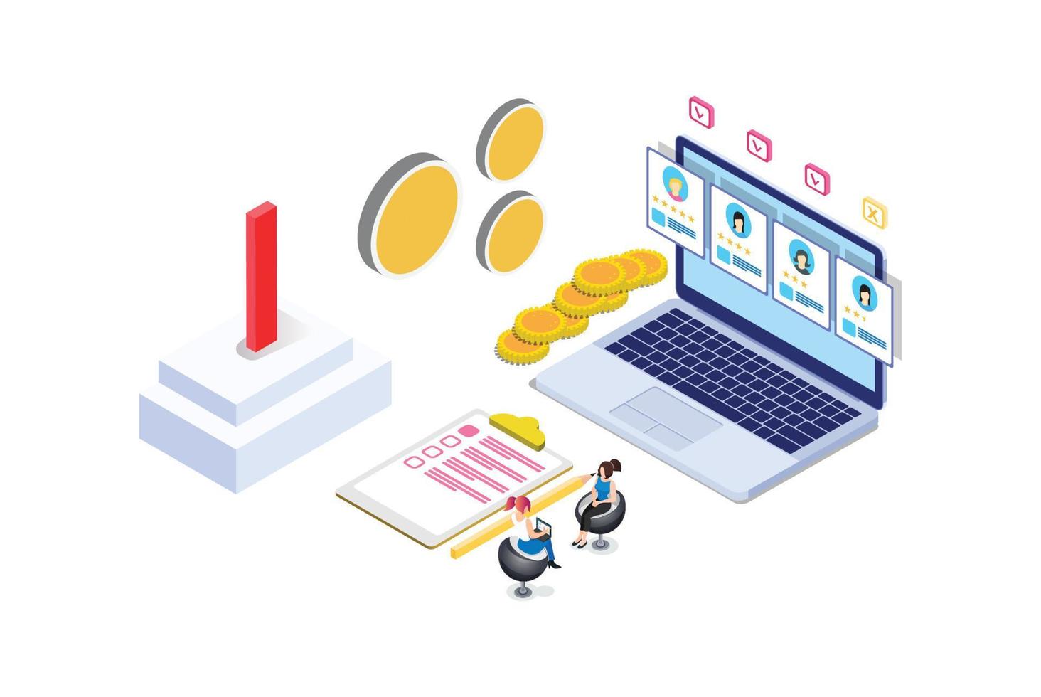 modern isometrisk crm systemet illustration, webb banderoller, lämplig för diagram, infografik, bok illustration, spel tillgång, och Övrig grafisk relaterad tillgångar vektor