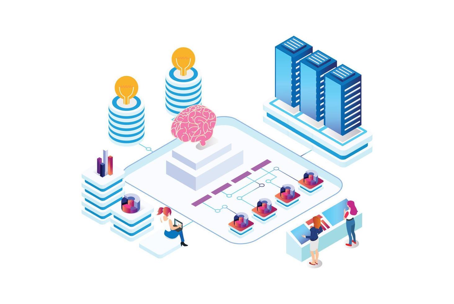 modern isometrisk data analys illustration, webb banderoller, lämplig för diagram, infografik, bok illustration, spel tillgång, och Övrig grafisk relaterad tillgångar vektor