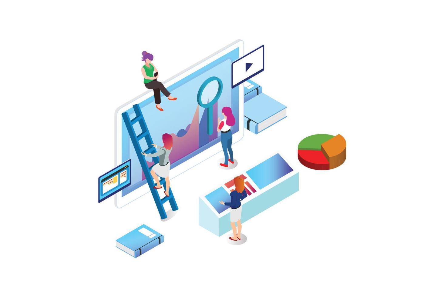 isometrisk expert- team för data analys, företag statistisk, förvaltning, konsultation, marknadsföring. landning sida mall begrepp. lämplig för diagram, infografik, och Övrig tillgång vektor