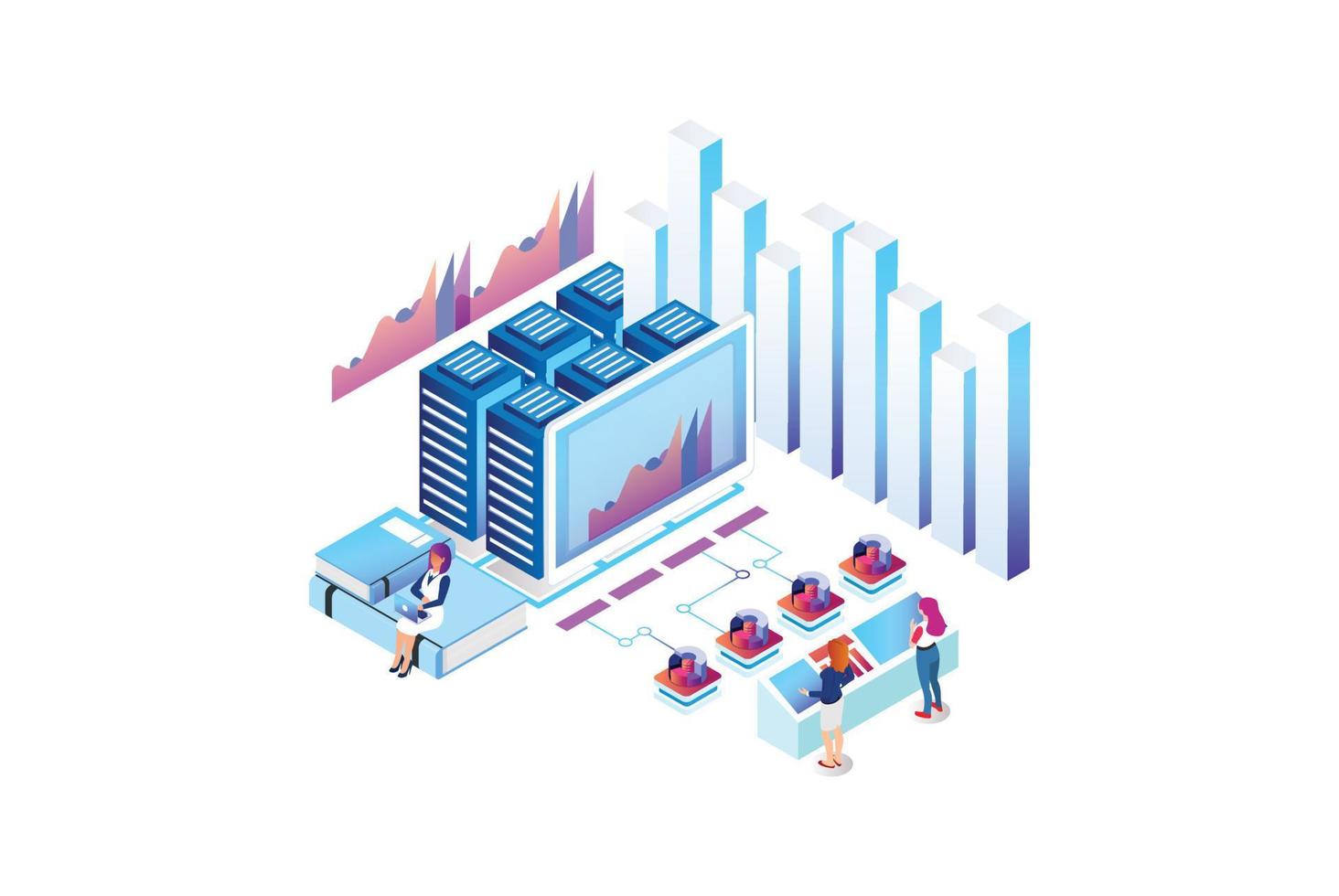 modern isometrisk data analys illustration, webb banderoller, lämplig för diagram, infografik, bok illustration, spel tillgång, och Övrig grafisk relaterad assetsweb vektor