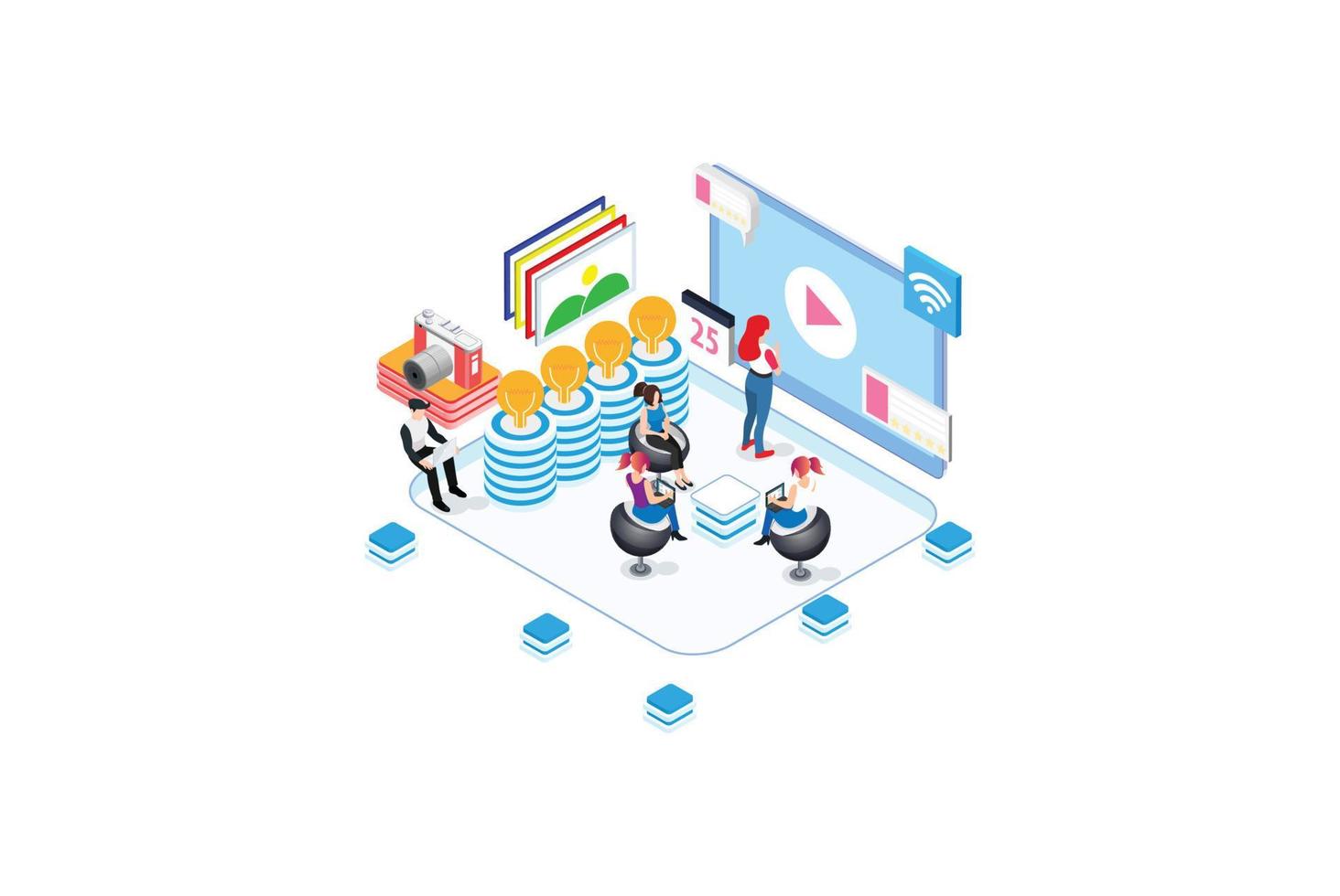 modern isometrisk crm systemet illustration, webb banderoller, lämplig för diagram, infografik, bok illustration, spel tillgång, och Övrig grafisk relaterad tillgångar vektor